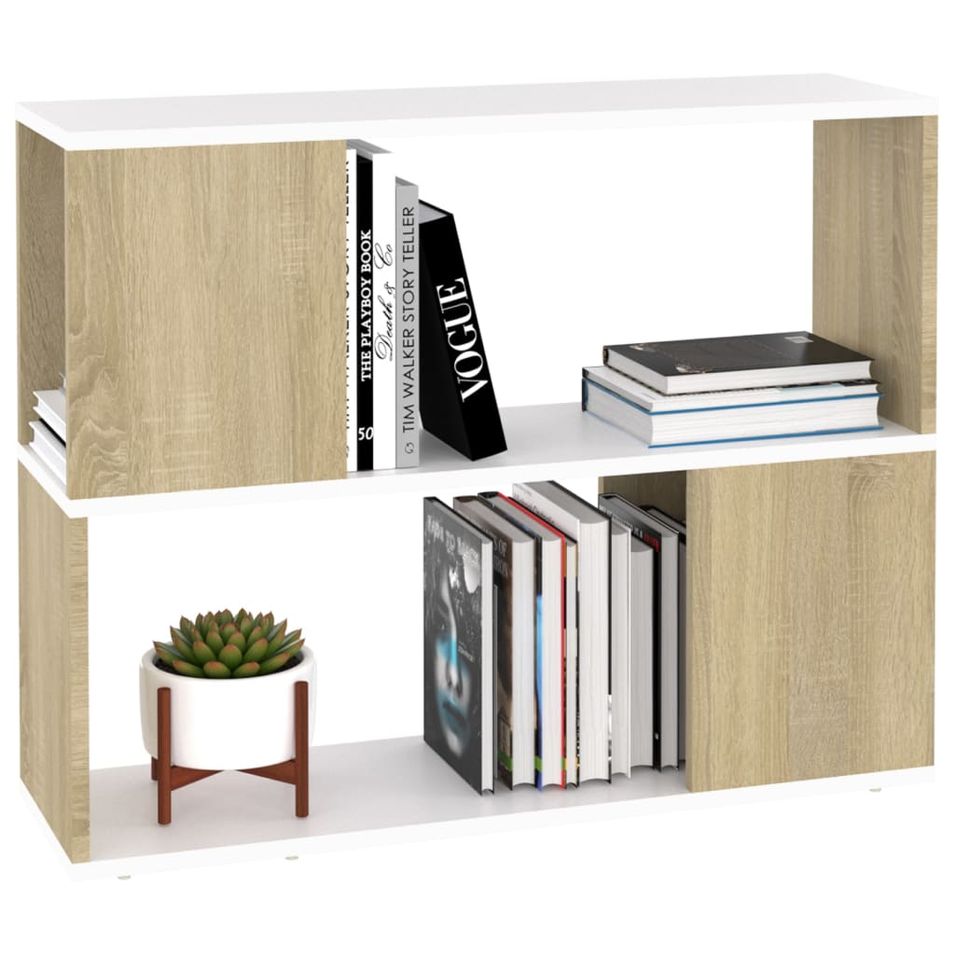 Etagère basse Blanc et chêne sonoma 80x24x63 cm - Photo n°1