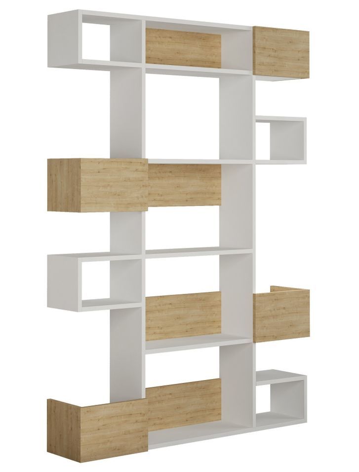 Étagère bibliothèque blanche et chêne clair Pikola 120 cm - Photo n°1