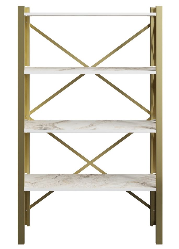 Étagère bibliothèque bois blanc effet marbre et métal doré Orika 90 cm - Photo n°1