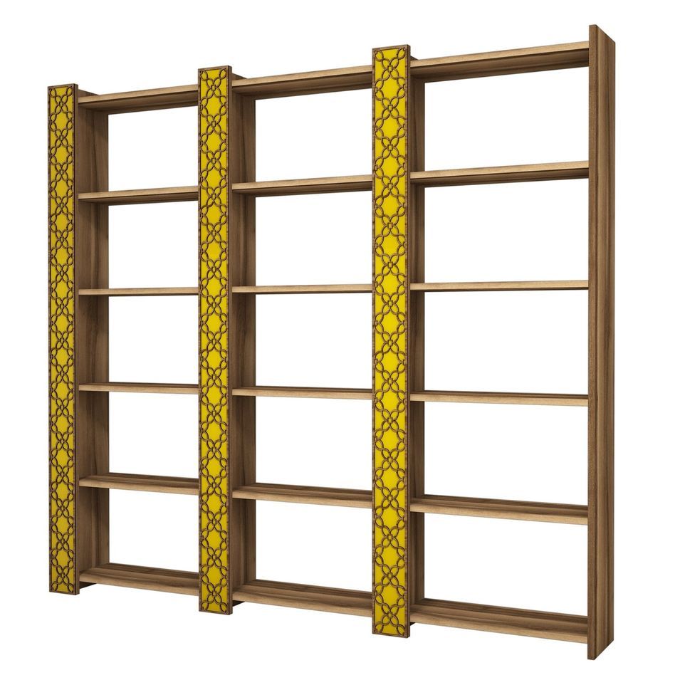 Étagère bibliothèque bois marron et jaune Orka 184 cm - Photo n°1