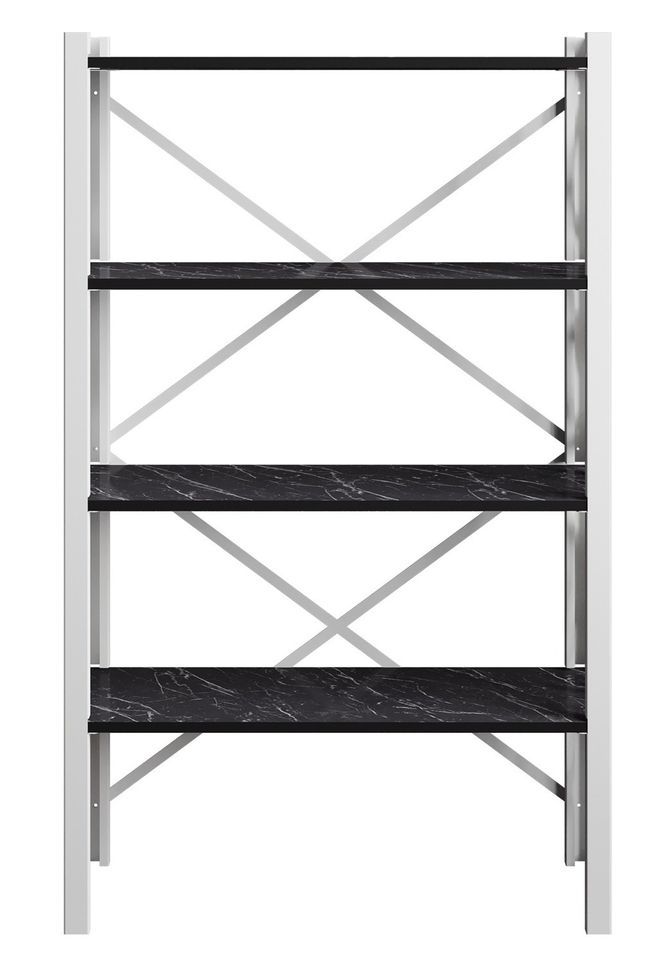 Étagère bibliothèque bois noir effet marbre et métal blanc Orika 90 cm - Photo n°1