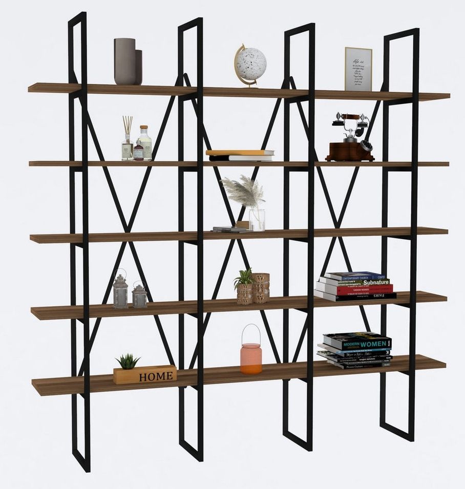 Étagère bibliothèque bois noyer et métal noir Bekerla 120 cm - Photo n°1