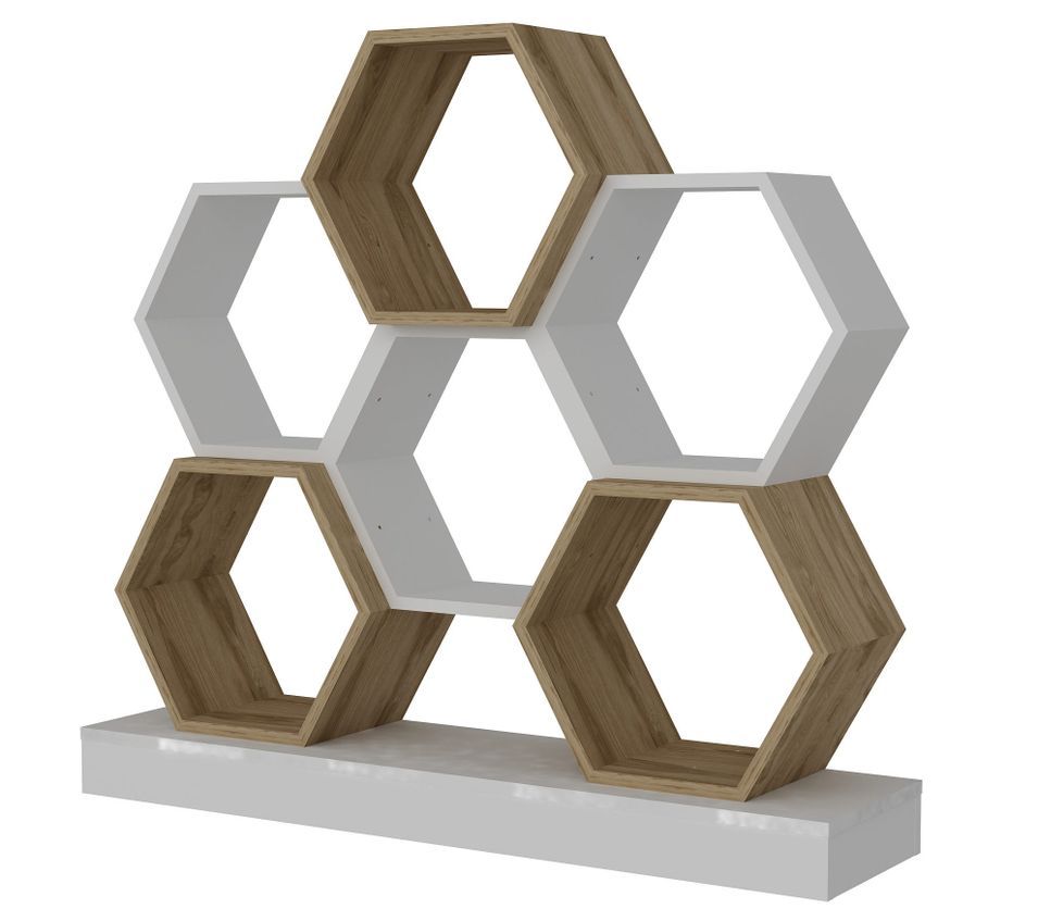 Étagère bibliothèque design bois clair et blanc Okito 120 cm - Photo n°1