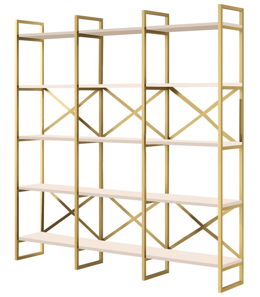 Etagère bibliothèque en métal doré et bois blanc Looka 170 cm - Photo n°1