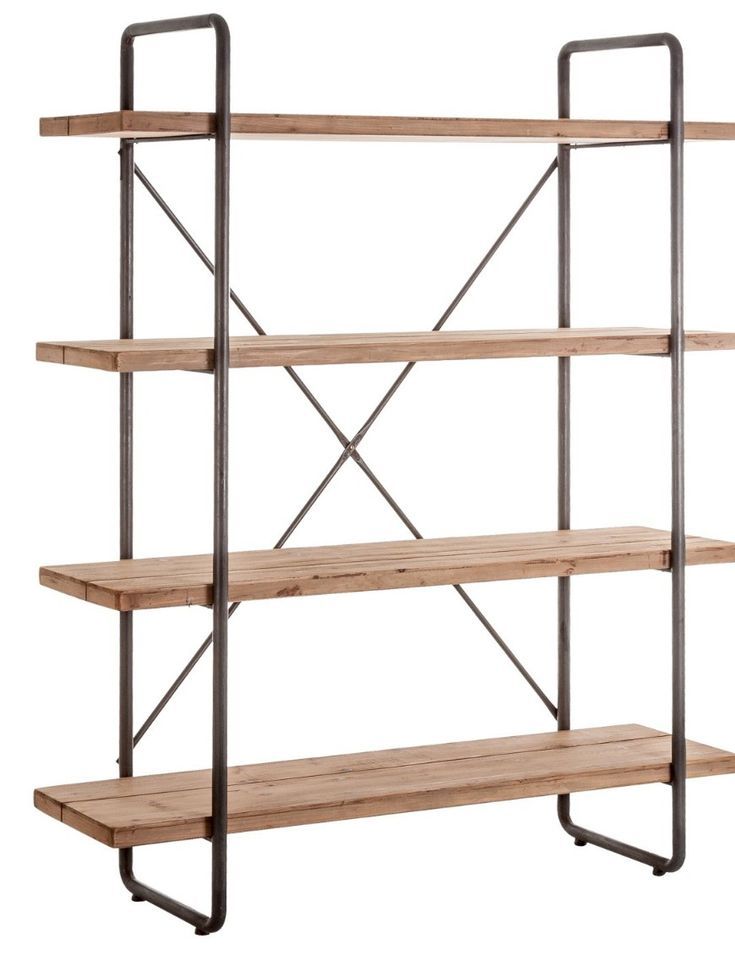 Etagère bibliothèque sapin massif clair et fer noir Penky - Photo n°1