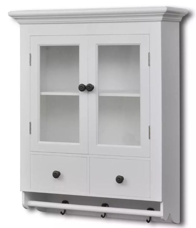 Etagère de cuisine murale 2 portes 2 tiroirs bois blanc Kapci - Photo n°1