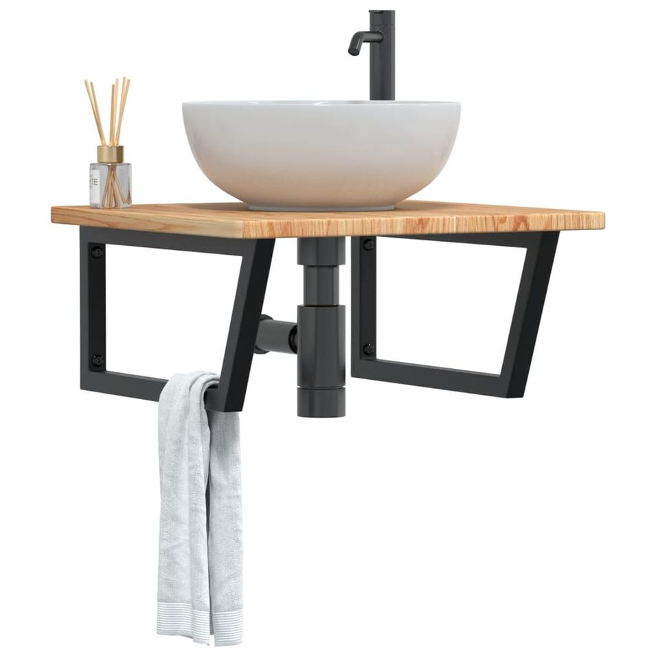 Étagère de vasque murale acier et bois de chêne massif - Photo n°1