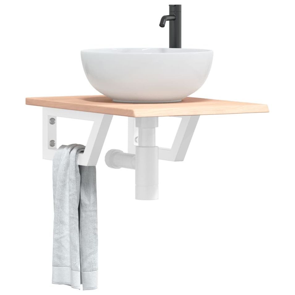 Étagère de vasque murale acier et bois de chêne massif - Photo n°1