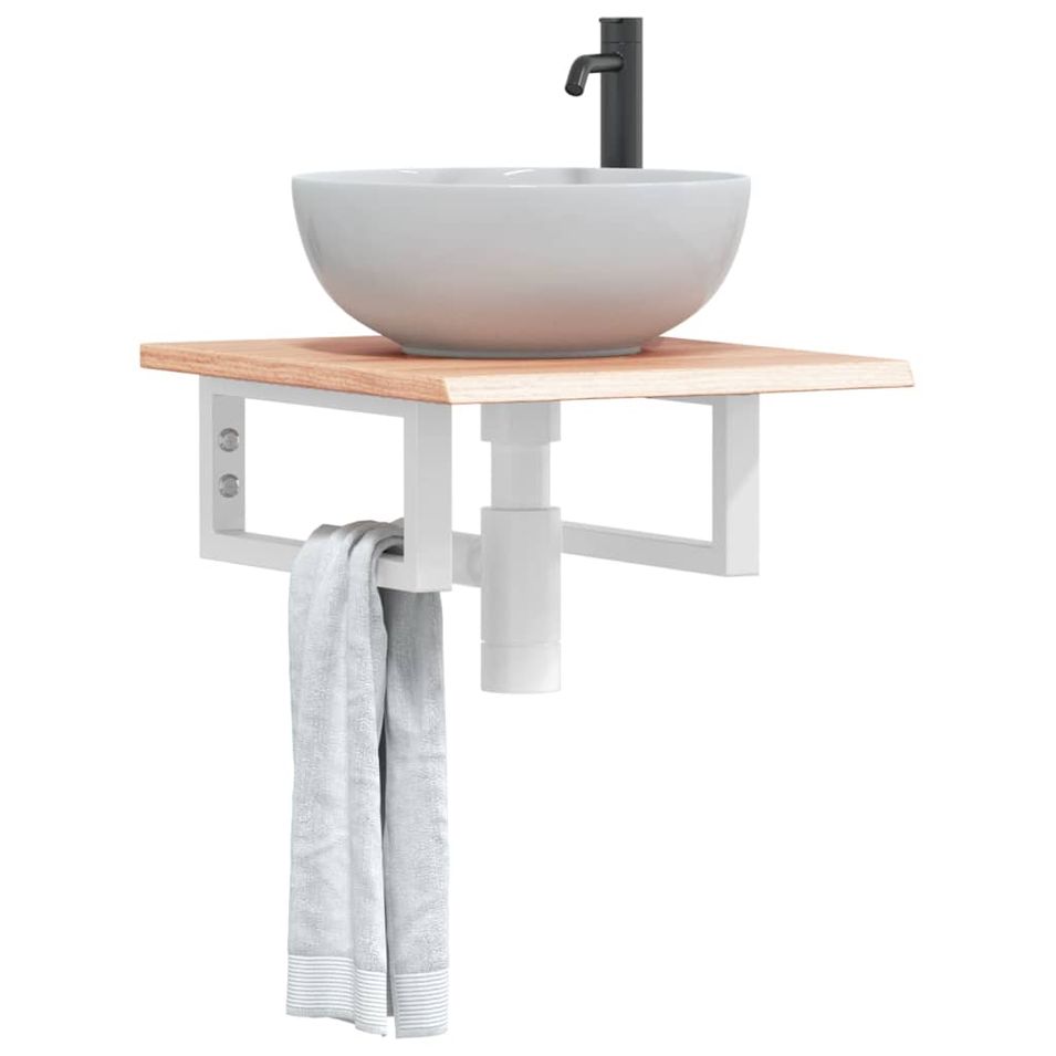 Étagère de vasque murale acier et bois de chêne massif - Photo n°1