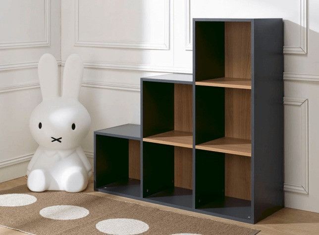 Etagère escalier 6 cases anthracite et merisier clair Multicases - Photo n°1