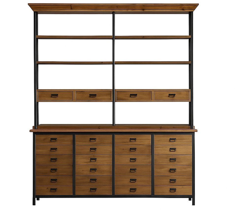 Étagère industrielle TIMA – Bois massif d’orme et acier noir mat - Photo n°1