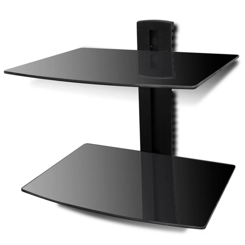 Étagère murale 2 tablettes en verre noire pour DVD - Photo n°1