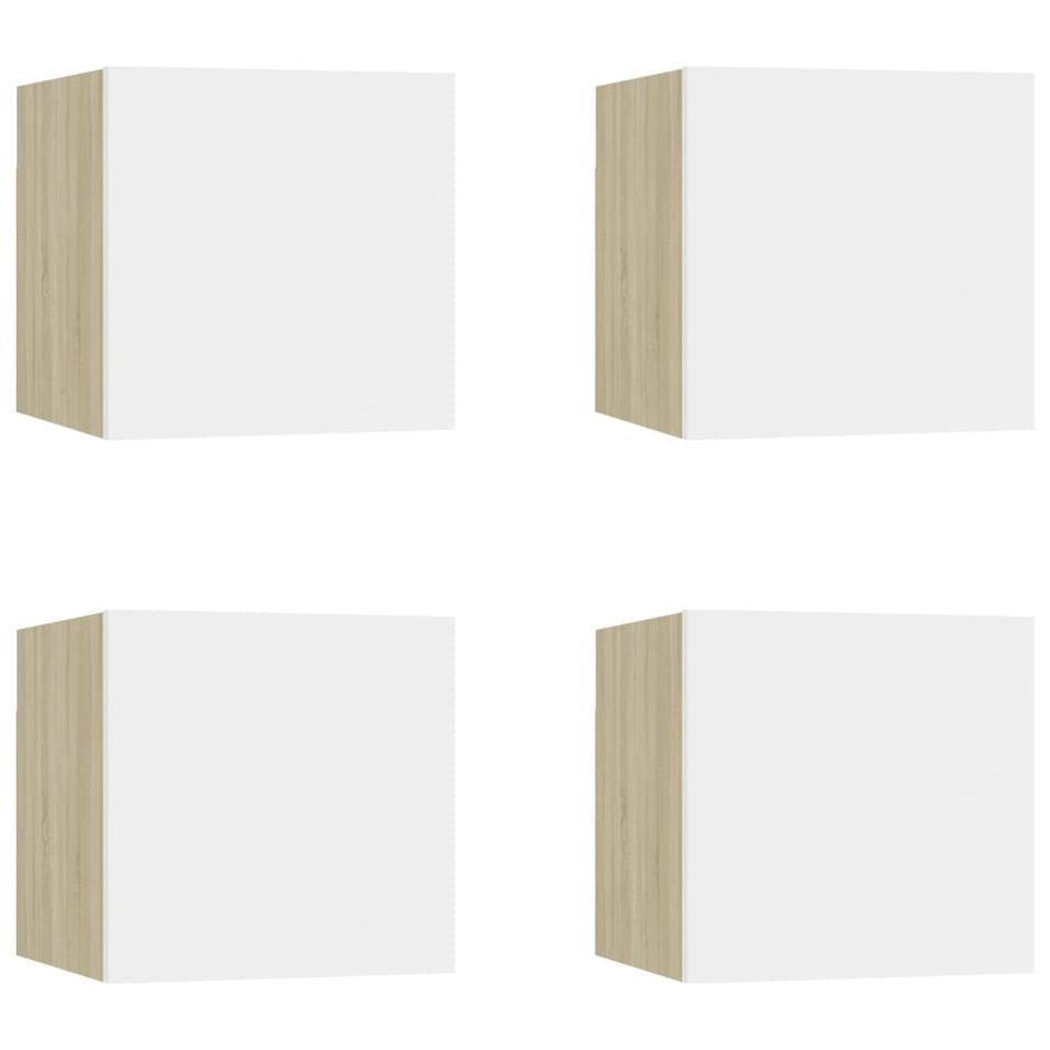 Étagère murale 4 pcs Blanc et chêne sonoma 30,5x30x30 cm - Photo n°1