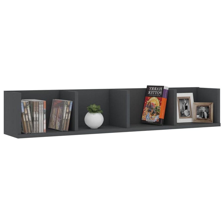 Étagère murale à CD Gris 100x18x18 cm - Photo n°1