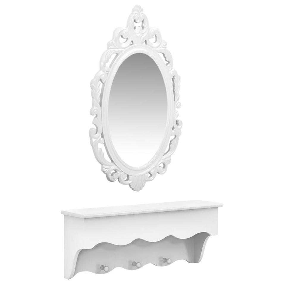 Étagère murale à clés et bijoux avec miroir et crochets Blanc - Photo n°1