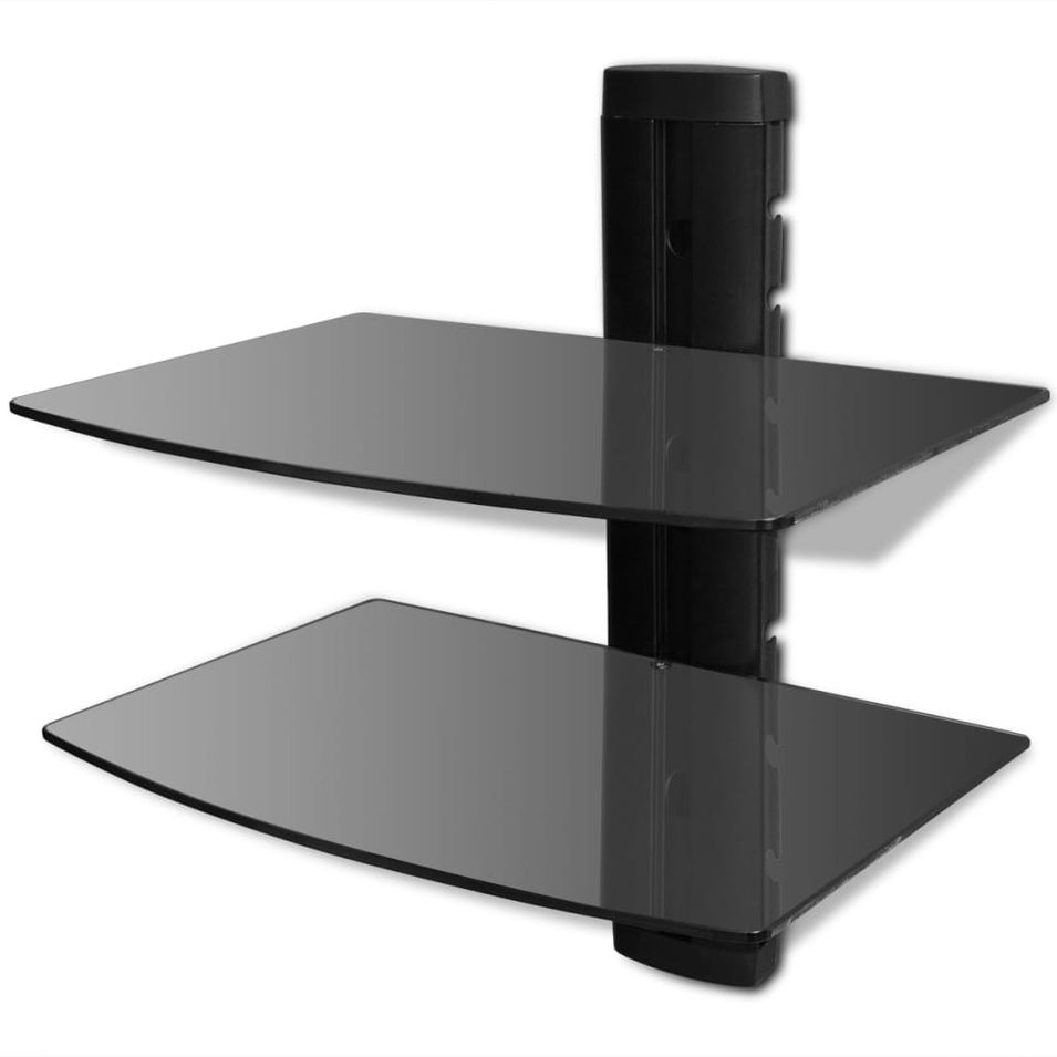 Étagère murale à DVD à 2 niveaux Verre Noir - Photo n°1