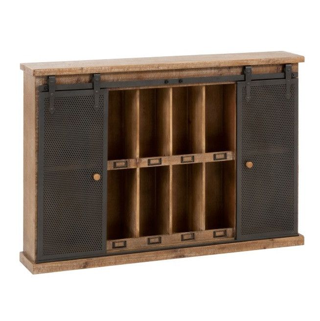 Etagère murale bois massif foncé et métal noir Bothar - Photo n°1