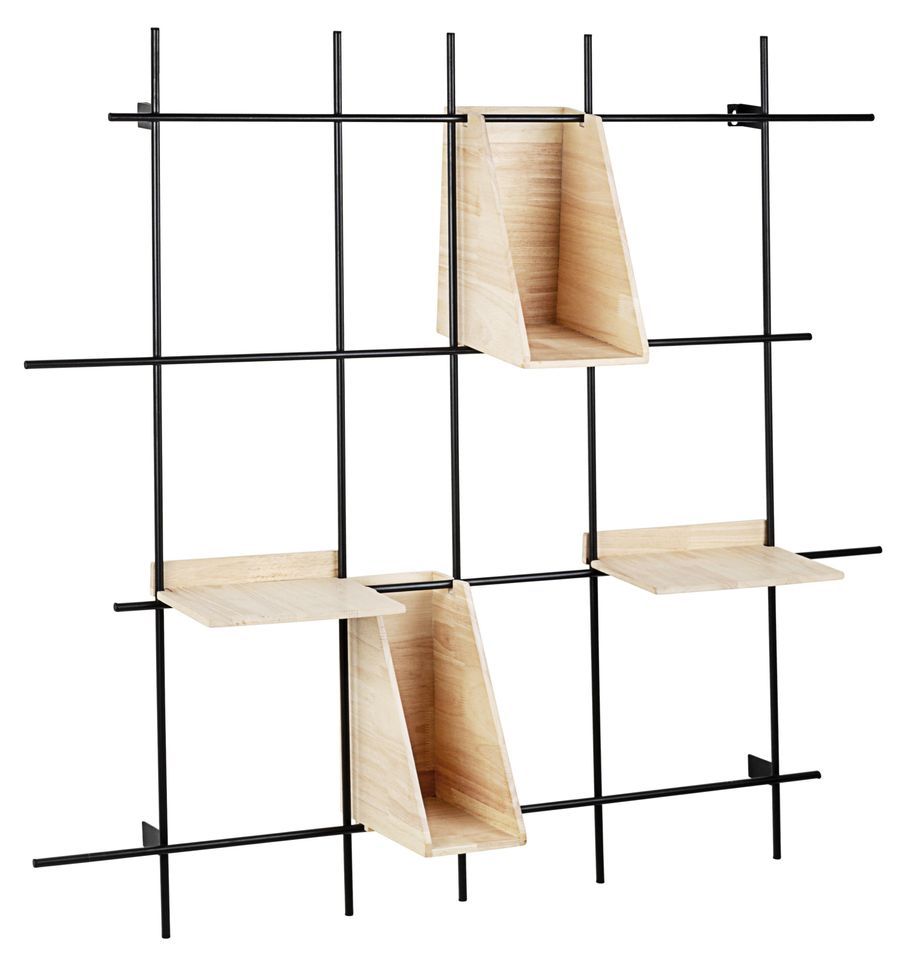 Etagère murale en bois de l'hévéa blanchi et pieds acier noir Dino 105 cm - Photo n°1