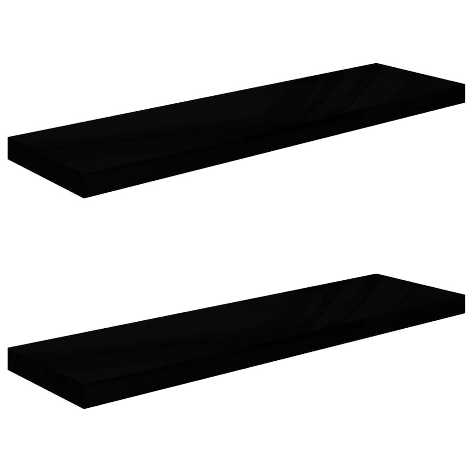 Étagère murale flottante 2 pcs Noir brillant 90x23,5x3,8 cm MDF - Photo n°1