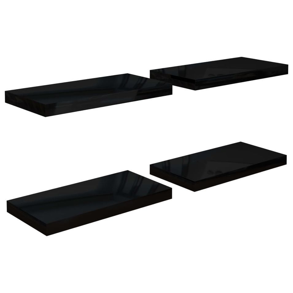 Étagère murale flottante 4 pcs Noir brillant 50x23x3,8 cm MDF - Photo n°1