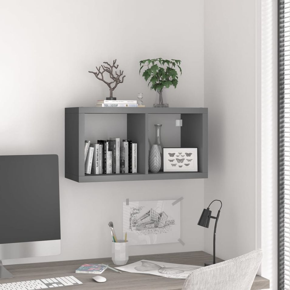 Étagère murale sous forme de cube Gris 69,5x29,5x37 cm MDF - Photo n°1