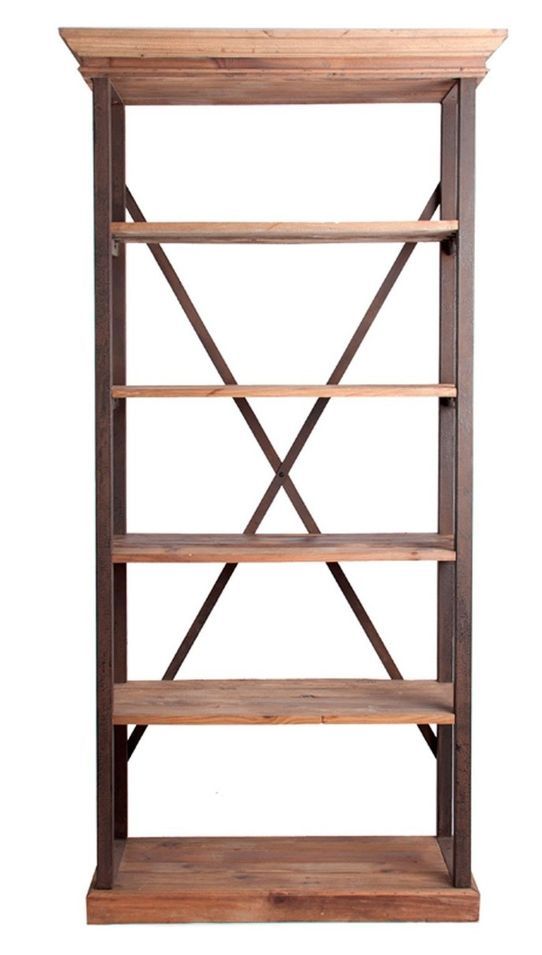 Etagère style industriel sapin massif clair et métal vieilli noir Entreky - Photo n°1