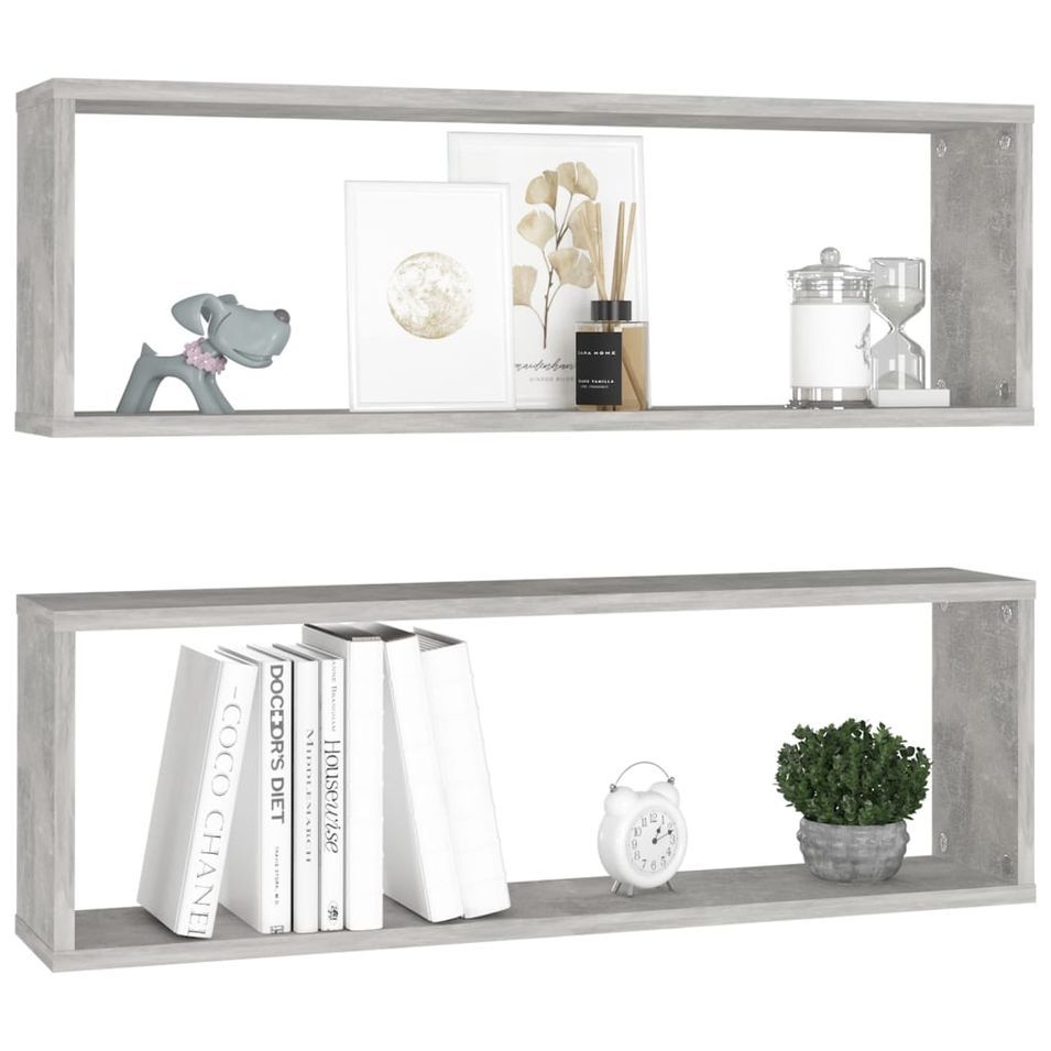 Étagères cube murales 2 pcs Gris béton 80x15x26,5 cm Bako - Photo n°1