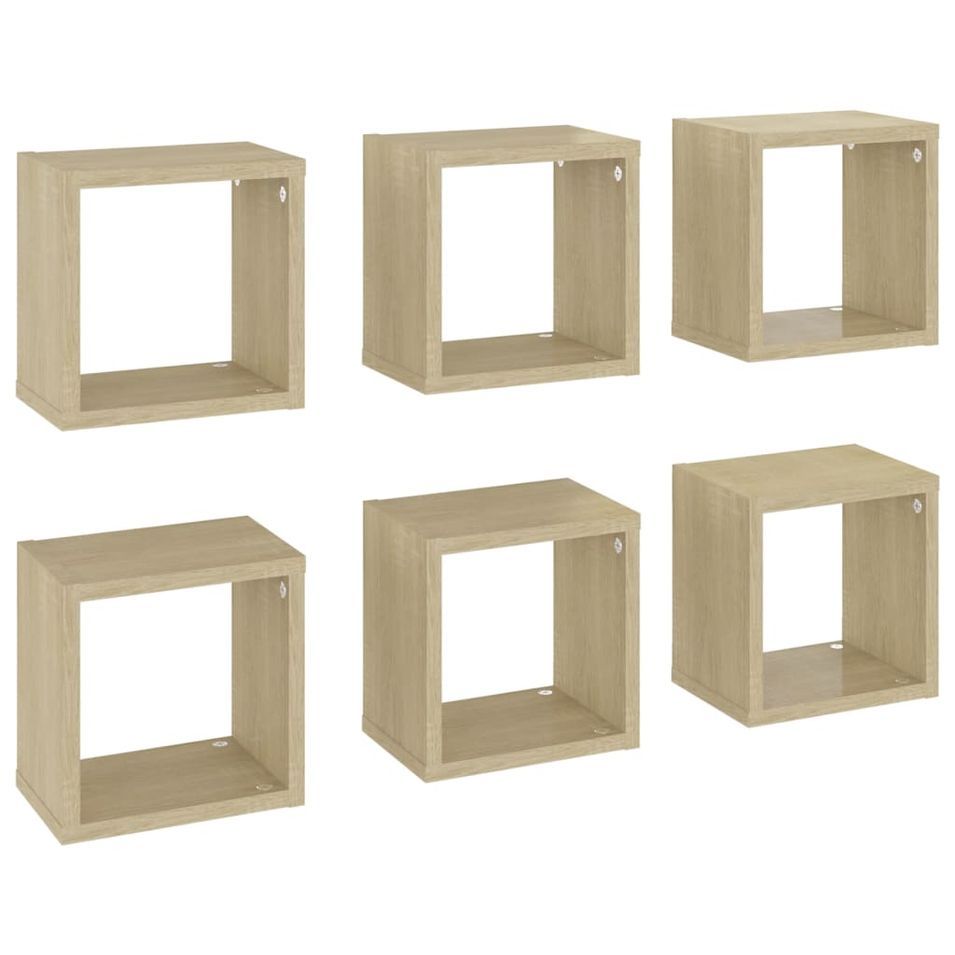 Étagères cube murales 6 pcs Chêne sonoma 22x15x22 cm - Photo n°1