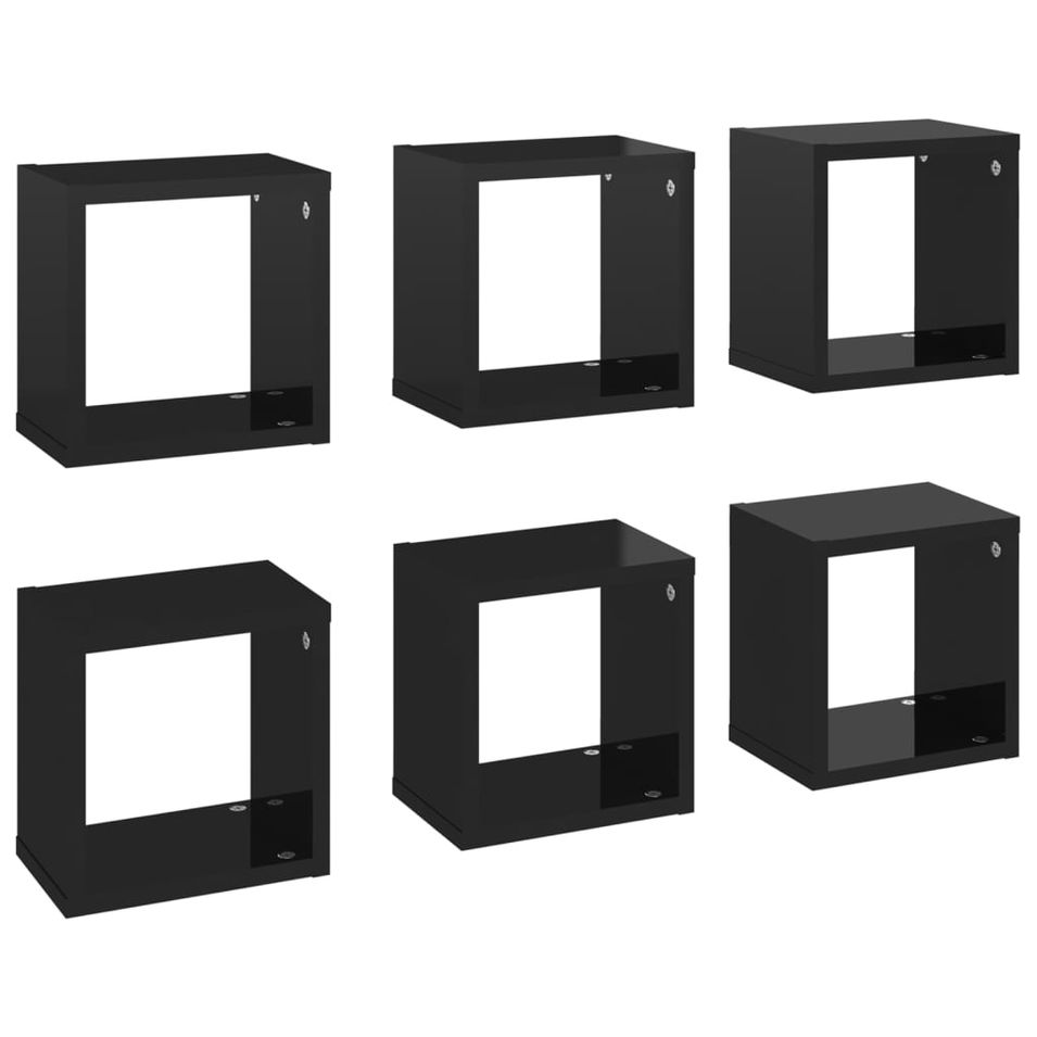 Étagères cube murales 6 pcs Noir brillant 22x15x22 cm - Photo n°1