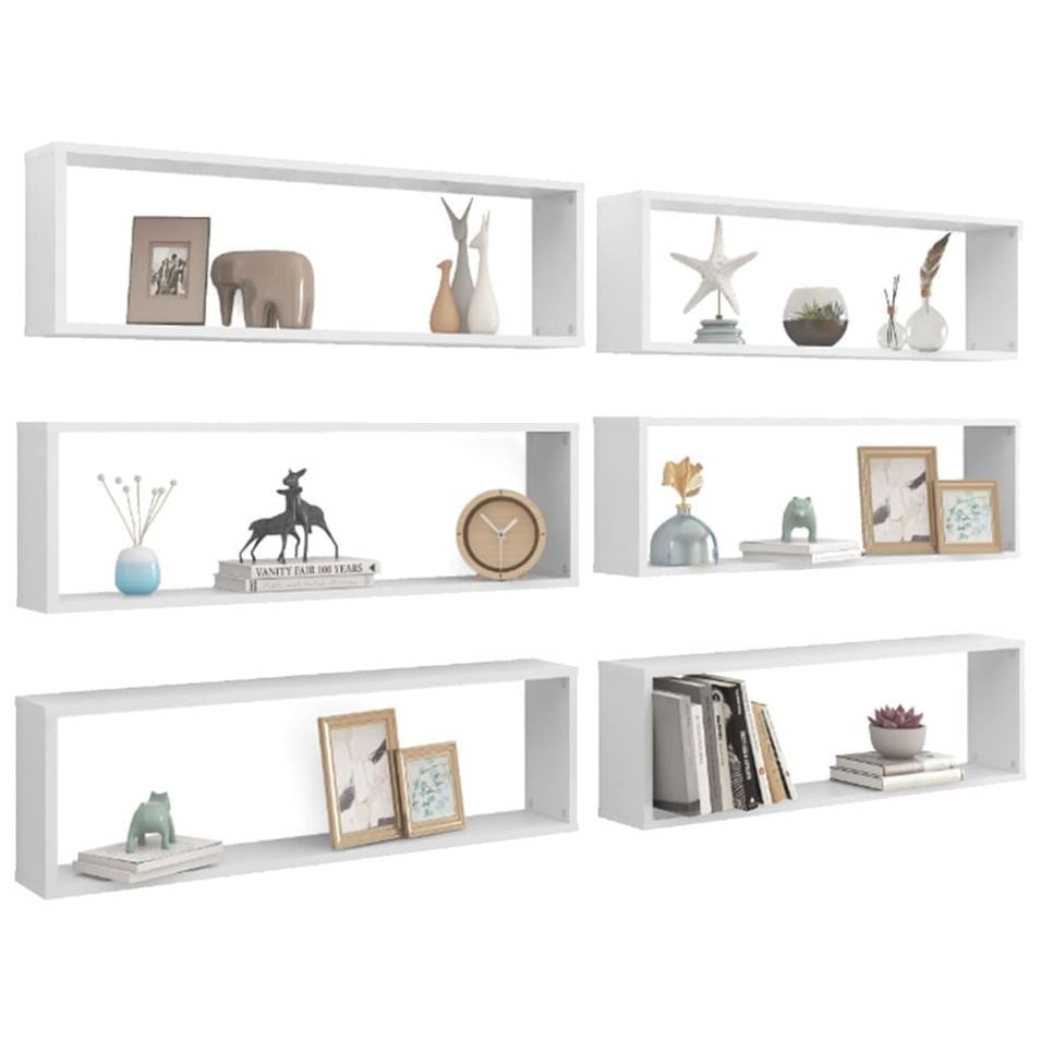 Étagères cube murales 6pcs Blanc brillant 100x15x30cm - Photo n°1