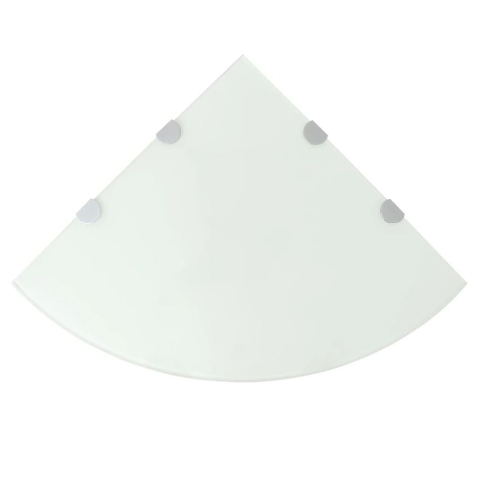 Étagères d'angle 2 pcs et supports chromés Verre Blanc 45x45 cm - Photo n°1