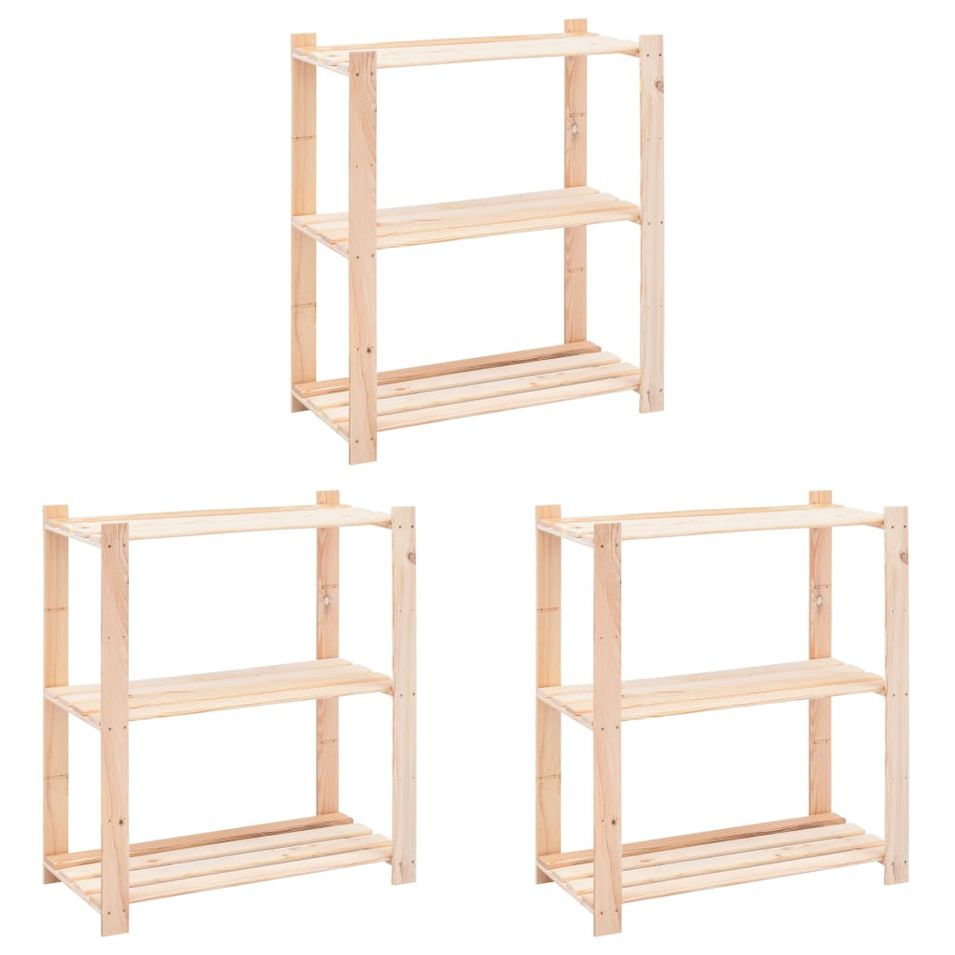 Étagères de rangement à 3 niveaux 3 pcs 80x38x90 cm Pin 150 kg - Photo n°1