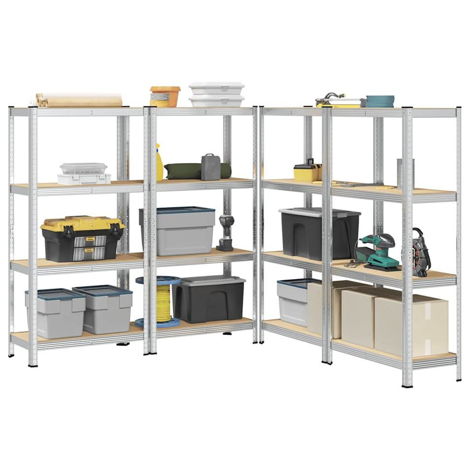 Étagères de rangement à 4 niveaux 4 pcs acier bois d'ingénierie - Photo n°1