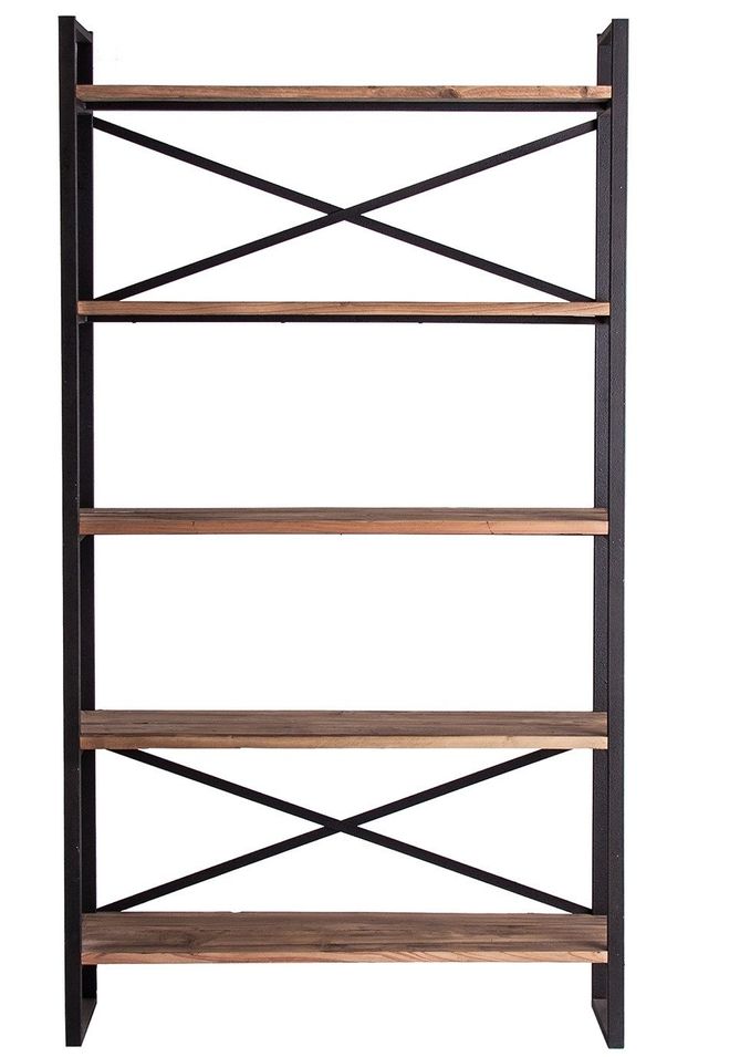 Etagères industrielle bois de Pin massif et acier noir Borni 100 cm - Photo n°1