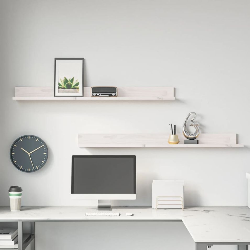Étagères murales 2 pcs Blanc 110x11x9 cm Bois de pin massif - Photo n°1