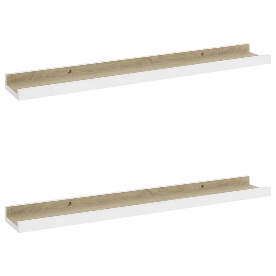 Étagères murales 2 pcs Blanc et chêne Sonoma 60x9x3 cm - Photo n°1