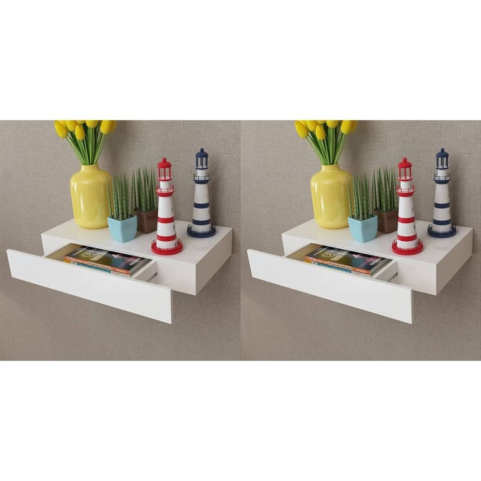 Étagères murales avec tiroirs 2 pcs Blanc 48 cm - Photo n°1