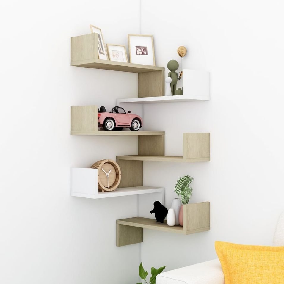 Étagères murales d'angle 2 pcs Blanc/chêne sonoma 40x40x50 cm - Photo n°1