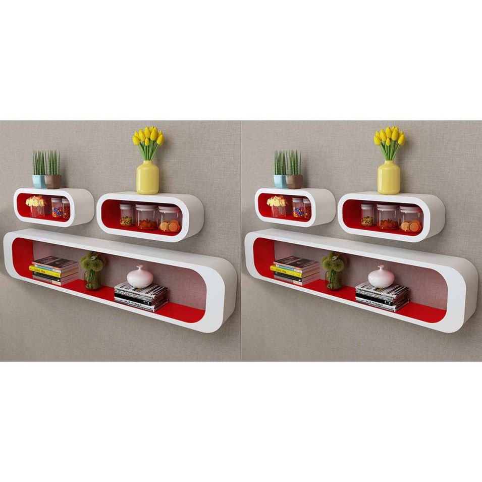 Étagères murales sous forme de cube 6 pcs Rouge et blanc - Photo n°1