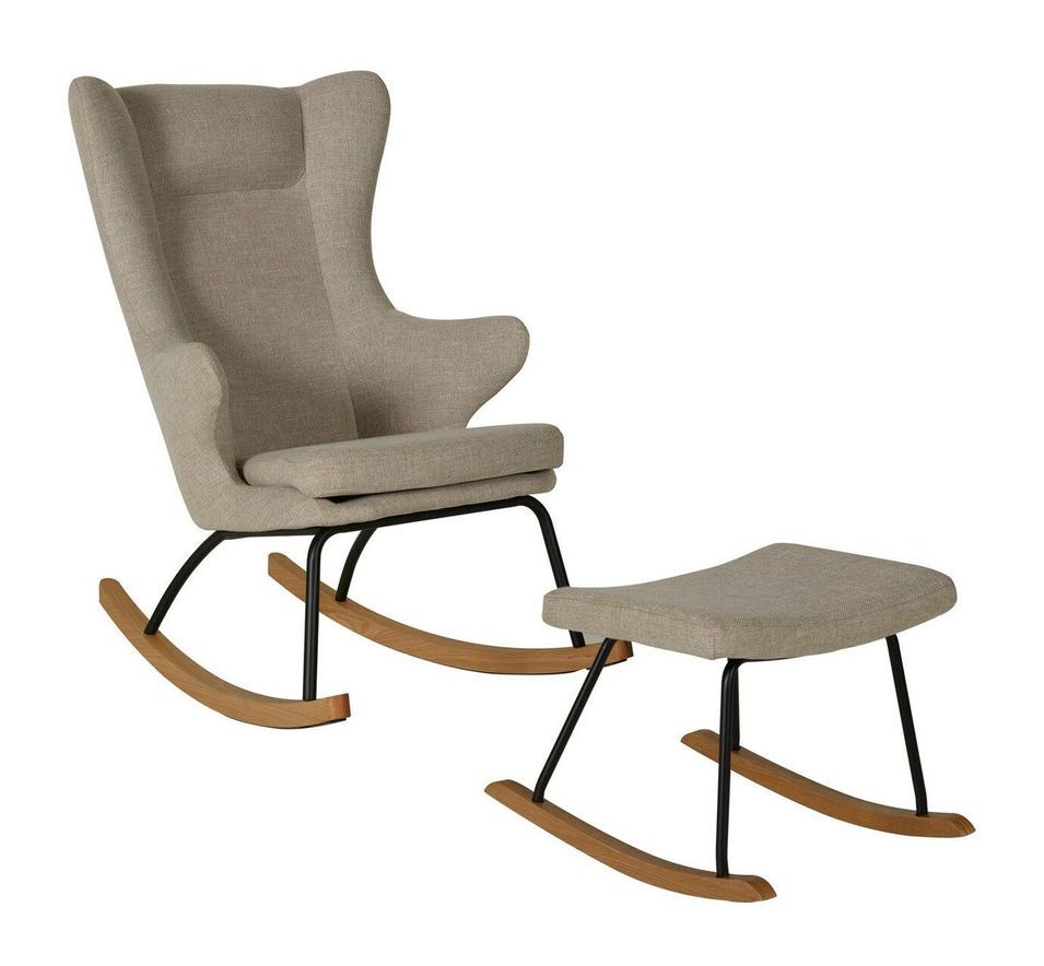 Fauteuil à bascule avec repose-pieds tissu beige Luxare - Photo n°1