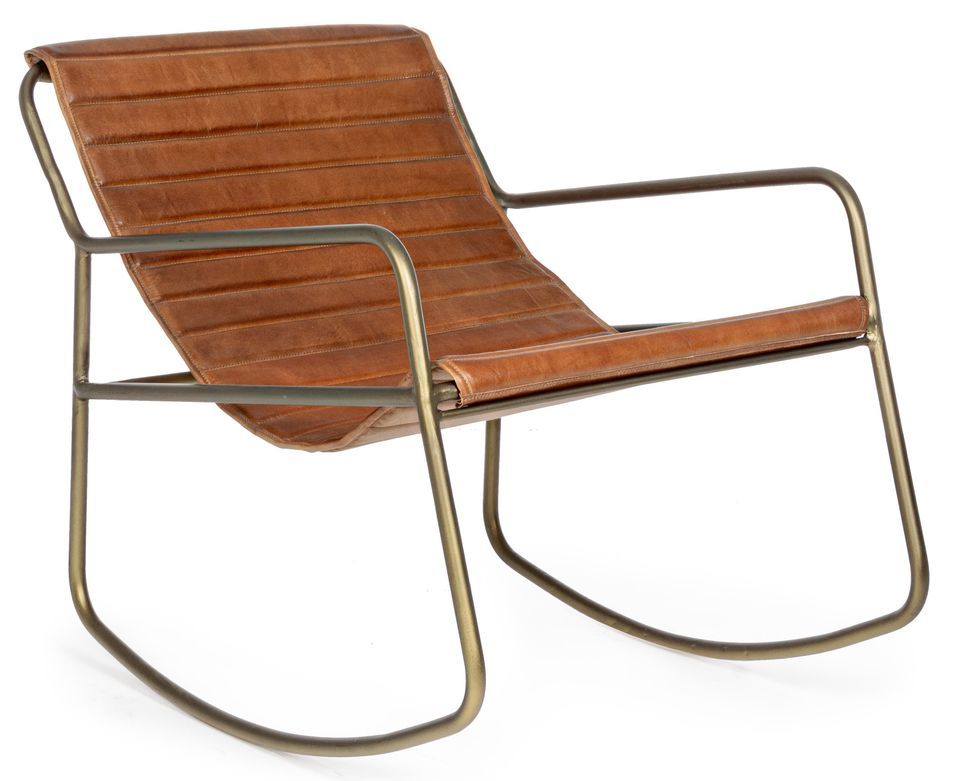 Fauteuil à bascule en cuir marron Karima - Photo n°1