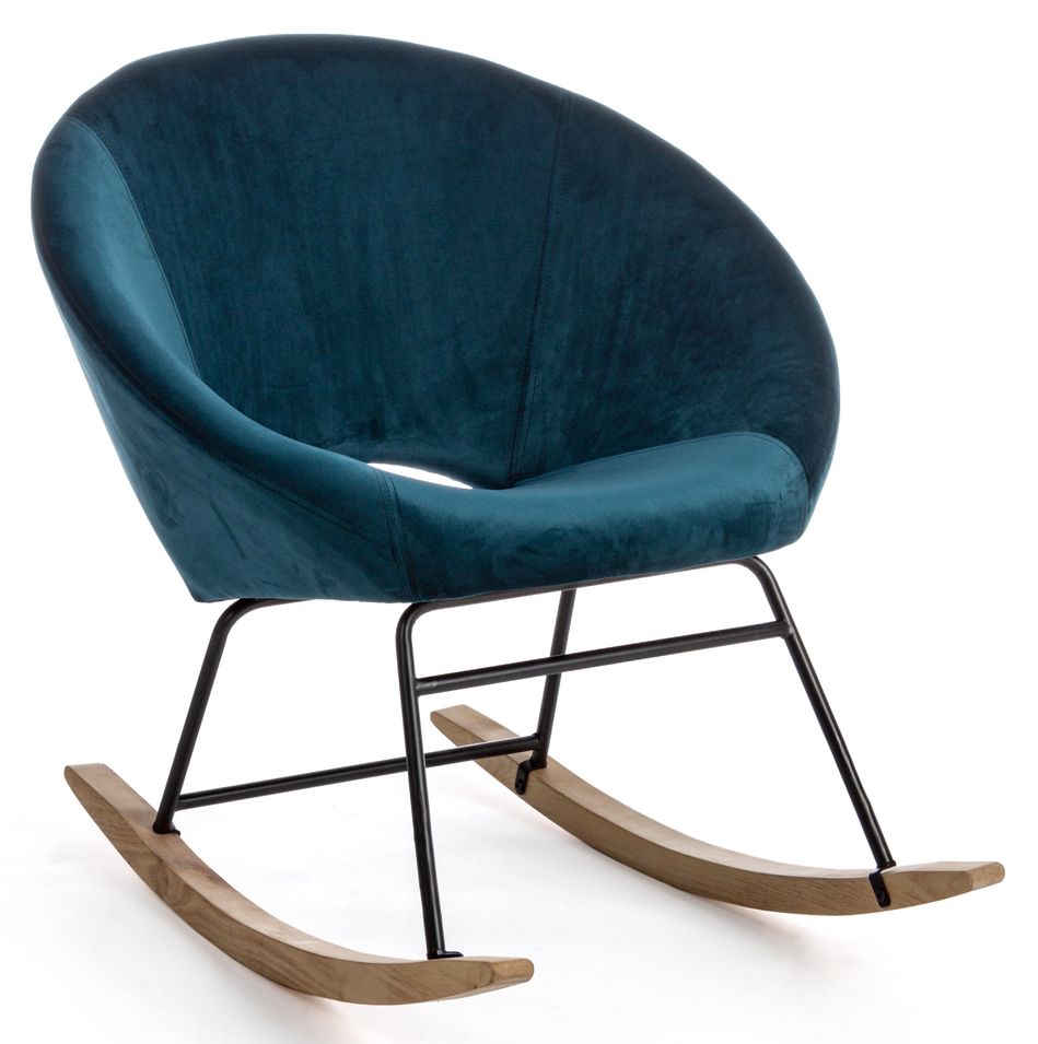 Fauteuil à bascule en polyester effet velours bleu Azur - Photo n°1