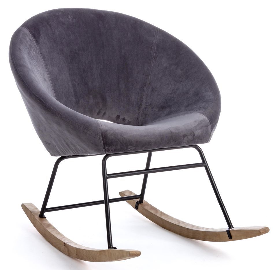 Fauteuil à bascule en polyester effet velours gris foncé Azur - Photo n°1