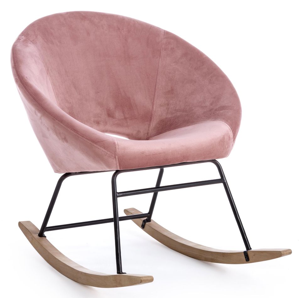 Fauteuil à bascule en polyester effet velours rose Azur - Photo n°1