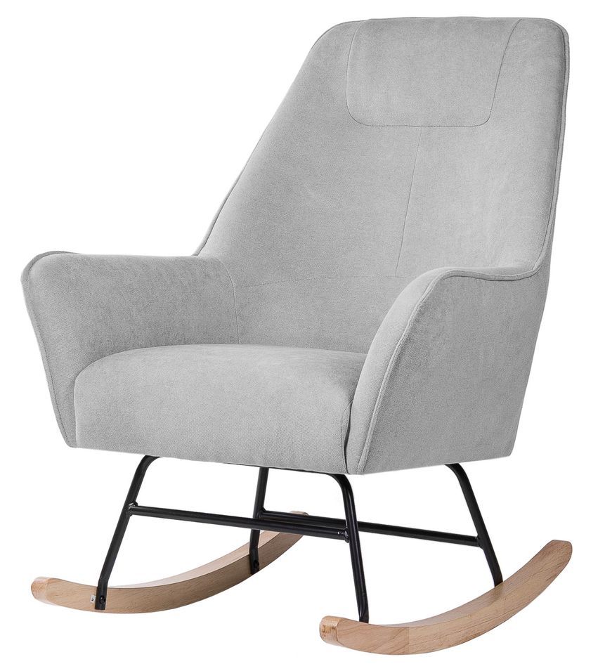 Fauteuil à bascule KOPEN – Tissu & pieds bois clair - Photo n°1