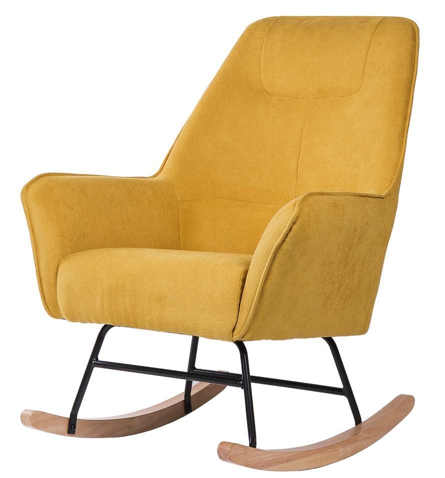 Fauteuil à bascule KOPEN – Tissu & pieds bois clair - Photo n°1