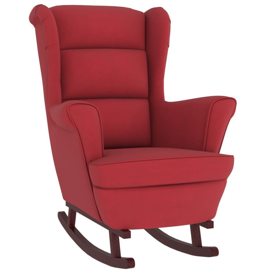 Fauteuil à bascule pieds en bois d'hévéa Rouge bordeaux Velours - Photo n°1
