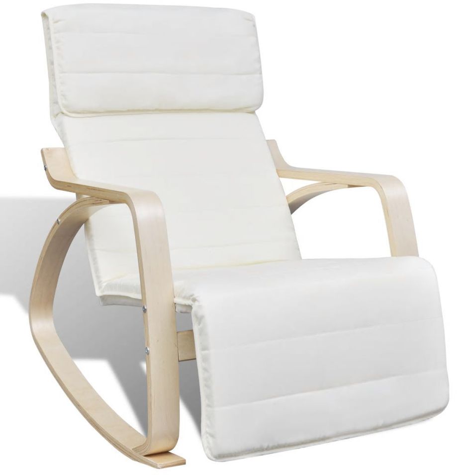Fauteuil à bascule réglable tissu blanc et bois cintré Adju - Photo n°1
