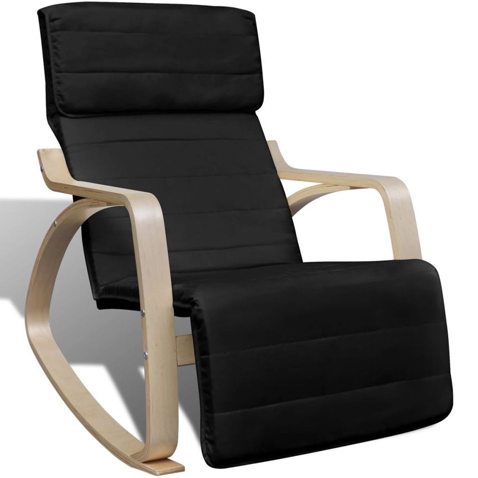 Fauteuil à bascule réglable tissu noir et bois cintré Adju - Photo n°1