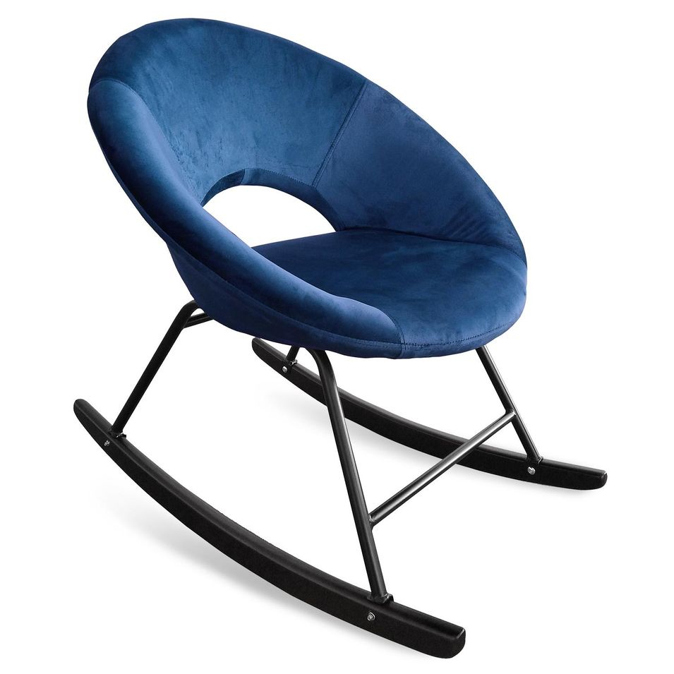 Fauteuil à bascule rocking chair velours bleu Pako - Photo n°1